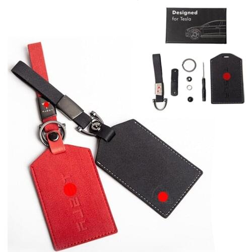 Car Card Cover Keychain Holder Leather Card Protector For Tesla Model 3 Y S X Accessories Card Key Set Holder Case Key Bag Clip