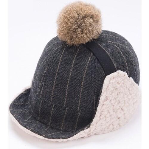 Boys Girls Striped Beanie Ear Protection Children Hat Kids Warm Winter Hairball Hat Age For 4-12 Years Old