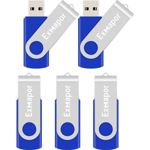 Exmapor USB Flash Drive 32 GB X 5 Bulk Memory Stick USB Stick USB Storage Portable Thumb Drive Jump Drive External Drives Blue