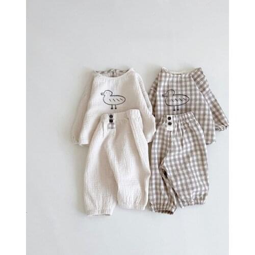 Baby Boys T-shirt Set Duck Cartoon Baby Clothes Set T-shirt+ Pants 2Pcs For Boys Newborn Baby Girls Clothing Set Linen Spring