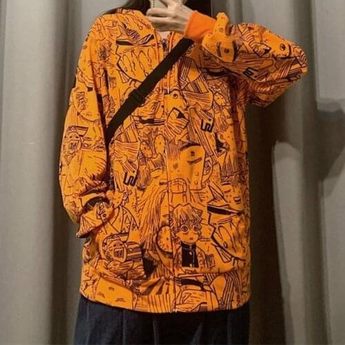 HOUZHOU Vintage Anime Hoodie Autumn Graffiti Print Sweatshirt Women Long Sleeve Tops Women Harajuku Streetwear Zip Up Hoodie