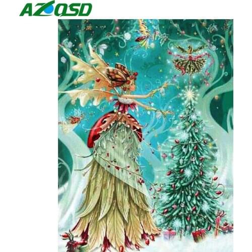 AZQSD Diamond Embroidery Girl Christmas Tree Mosaic Handicraft Diamond Art Painting Cartoon Snow Winter Cross Stitch Home Decor