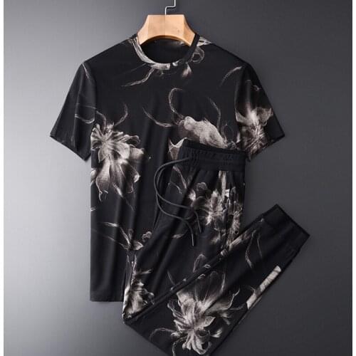 Classic Summer Men Sets (T-Shirt+Pants) Allover Printed Short Sleeve Man Sets Plus Size 3XL 4XL Casual Sport Men Sets With Pants