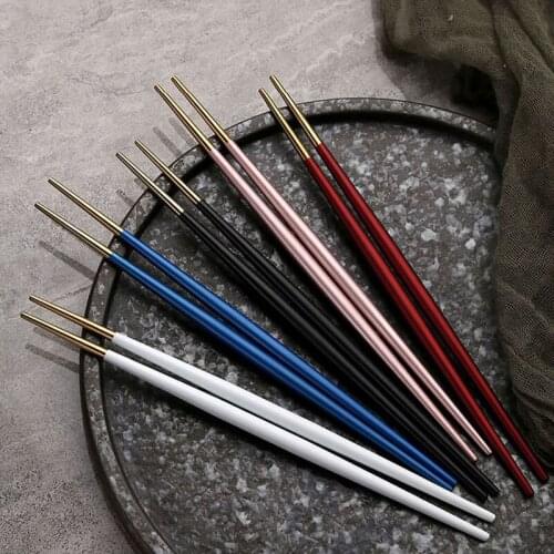 5 pairs 304 Stainless Steel Round Sushi Korean Chopsticks Gold Rose Black Hashi Colorful Chinese Japanese Chopsticks