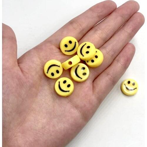 20pcs 16mm Round Yellow Smile Loose Spacer Beads For Jewelry Making Acrylic Beads Smile Face Beads For Jewelry Making Wholesale