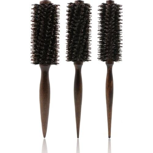New Hair Styling Round Curling Hairbrush Wooden Hair Comb Professional Curly Hair Dressing Brush With Nylon Boar Bristle