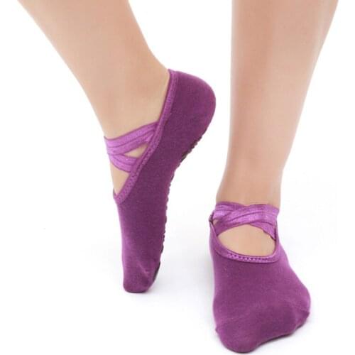 New 1pair Silicone Anti Slip Sport Yoga Socks Women Bandage Ballet Gym Fitness Cotton Socks Dance Sock Slippers 4 Color