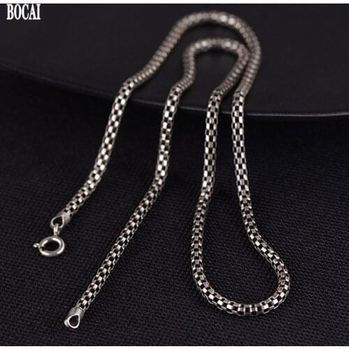 BOCAI New Pure S925 Silver Jewelry Necklace for Man and Woman Retro Womens Fashion Bag Valley Chain Fashion Men Clavicle Chain