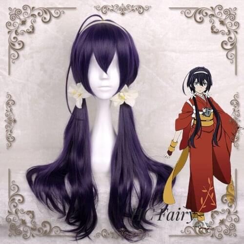 Bungo Stray Dogs Hitori Ayumu Kyoka Izumi Wig Long Purple Heat Resistant Synthetic Hair Cosplay Wigs +Wig Cap +Hair Accessories