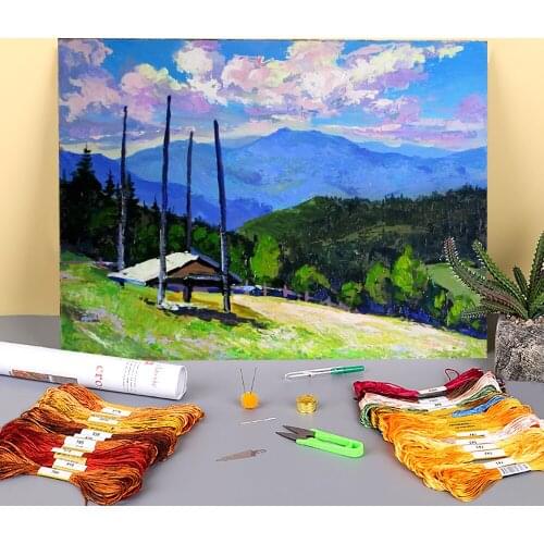 Landscape Summer. Etude Pre-Printed 11CT Cross-Stitch DIY Embroidery Patterns DMC Threads Craft Handmade Needlework Design