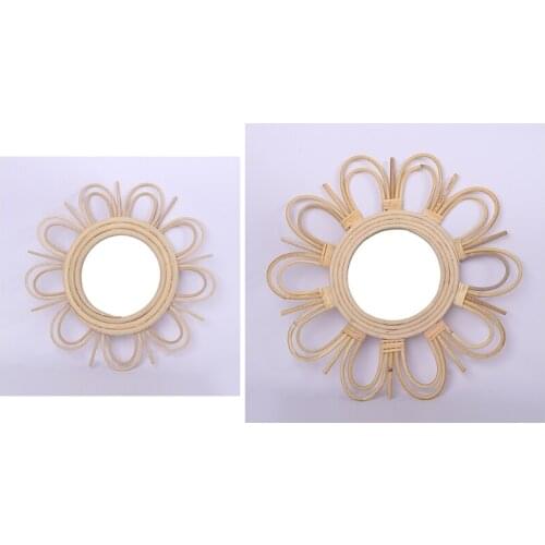 Woven Rattan Dressing Mirror Innovative Art Decoration Makeup Mirrors Bathroom Bedroom Wall Hanging Mirror Photo Props T3EC