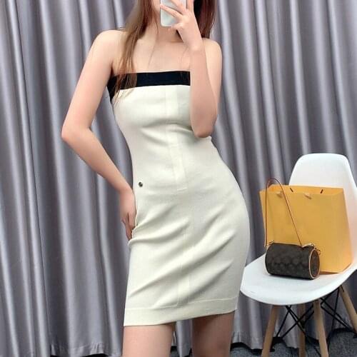 Runway Brand Elegant Fashion Tube Top Dress 2021 Summer New Black White Hit Color Sexy Slim Suspender Mini Dress Female Clothes