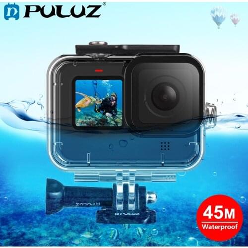 PULUZ 45m Underwater Diving Case Waterproof Camera Housing Protective Shell Case For GoPro HERO9 Black &Buckle Basic Mount&Screw