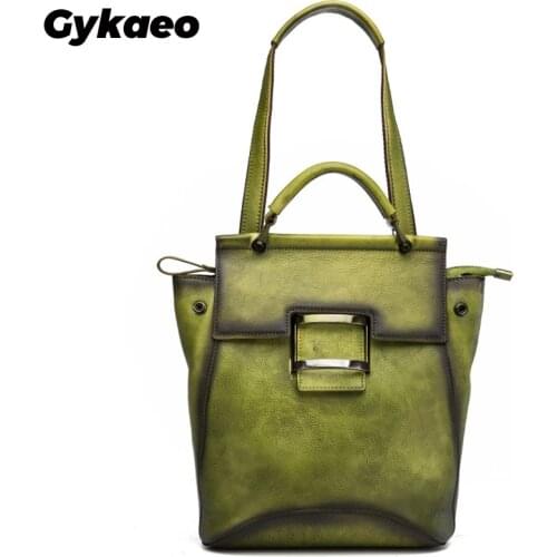 Gykaeo Ethnic Style Women Genuine Leather Backpacks High Quality Lady Multifunctional Large Capacity Cowhide Backpack Sac A Dos