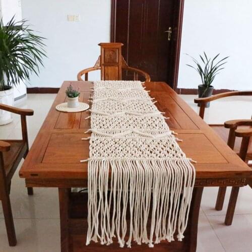Macrame Table Runner for Wedding Table Picnic Hand Woven Beige Bohemian Dining Room Coffee Kitchen Farmhouse Table Cover