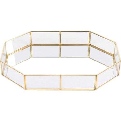 Nordic Style Glass Copper Geometry Storage Baskets Box Simplicity Style Home Organizer For Jewelry Necklace Dessert Plate CNIM H