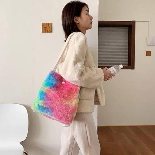 2019 New Faux Fur Bags For Women Soft Handbag Large Capacity Women Winter Shoulder Bag Females Tote Top-handle Feminine Bag