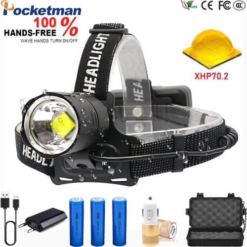 Super Powerful 6600mA Led Headlamp XHP70.2 Camping headlight High Power lantern Head Lamp Zoomable USB Torches Flashlight 18650