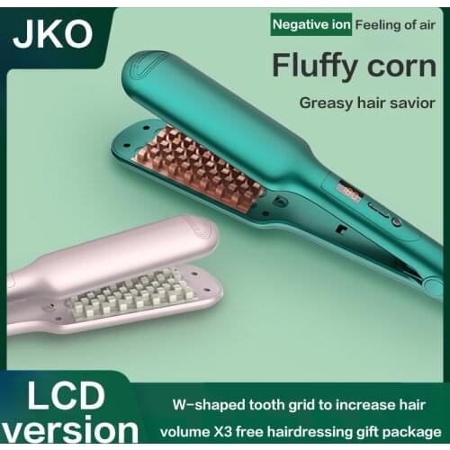 Negative Ion Corn Whisker Curling Iron Fluffy Splint Professional Hair Straightener Hairdressing Wand LCD Display Curling Iron