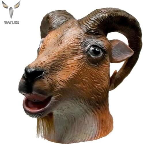 WAYLIKE Latex Goat Mask for Halloween Costume Party Rubber Full Head Animal Head Mask