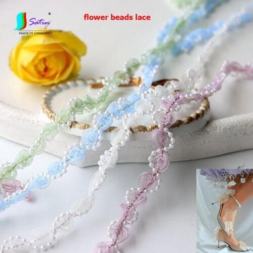 Home Make Pillow Curtain Sew Doll Clothes Shoe Decoration Cute Super Narrow Mini Width 10mm Tulle Rose Flower Lace With Bead