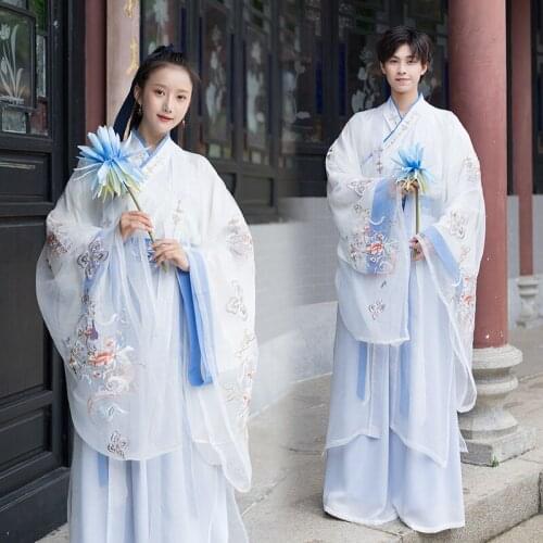 Womens ancient clothes, embroidered, hand over collar large sleeve shirt, three piece set of students class uniform