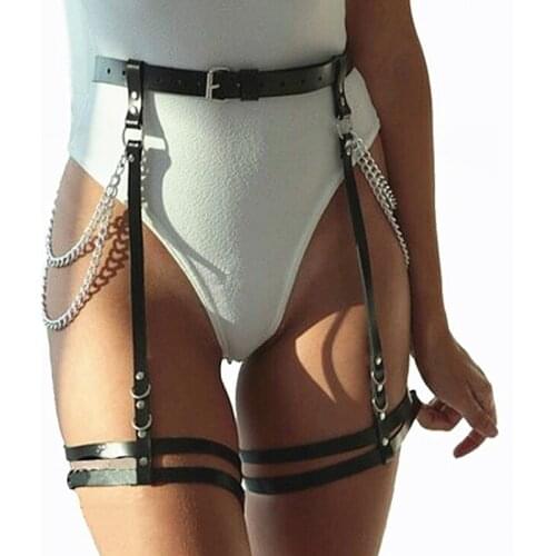 Gothic Faux Leather Garter Belt Women Thigh Bondage Belt Suspender Strap Sexy Lady Lingerie Link Chain Harness Leg Garter Belt