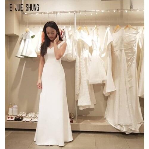 E JUE SHUNG Elegant Long Mermaid Wedding Dresses V Neck Zipper Back Cheap Beach Wedding Gowns vestido de noiva Bridal Dresses