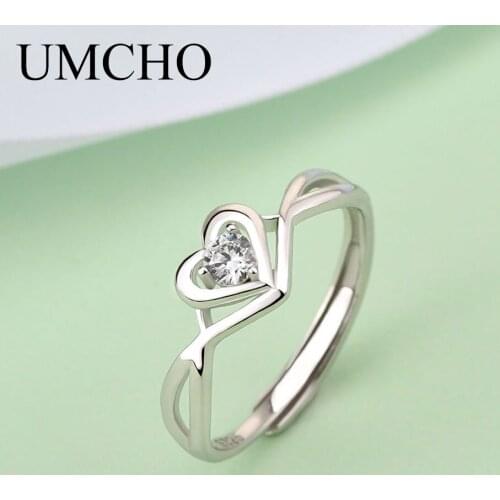 UMCHO Romantic Heart Shape S925 Rings 925 Sterling Silver Ring For Women Wedding Anniversary Engagement Gift Fine Jewelry