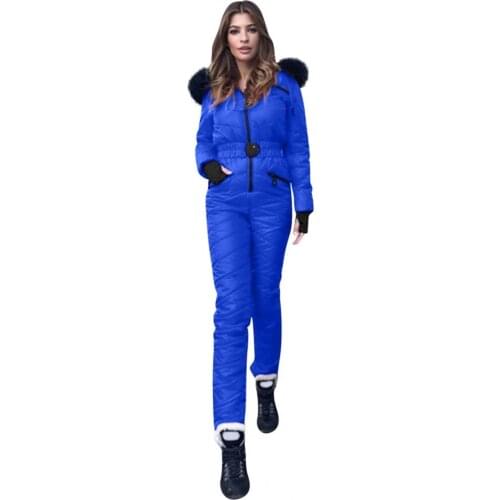 Winter Womens jumpsuit Waterproof Padded Jumpsuit Winter Warm Hooded Rompers for Outdoor Skiing Womens overalls warm
