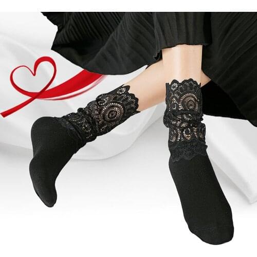 1 Pair Sexy Lace Black Mesh Long Socks Cotton Women Soft Breathable Elastic Elegant Fashion Wild Stackable Socks