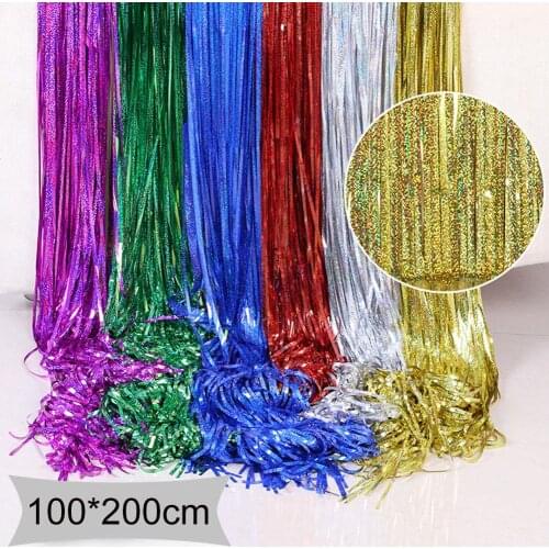 100x200cm 9 Colors Glitter Tinsel Fringes Foil Metallic Curtain Adult Kid Birthday Party Wedding Anniversary Backdrop Decor DIY