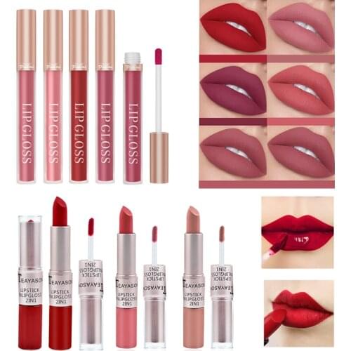 2PCS Matte Velvet Lipstick Lipgloss Long Lasting Waterproof Lipstick for Women Beauty Lip Pencil Liner Makeup Lipstick Cosmetics