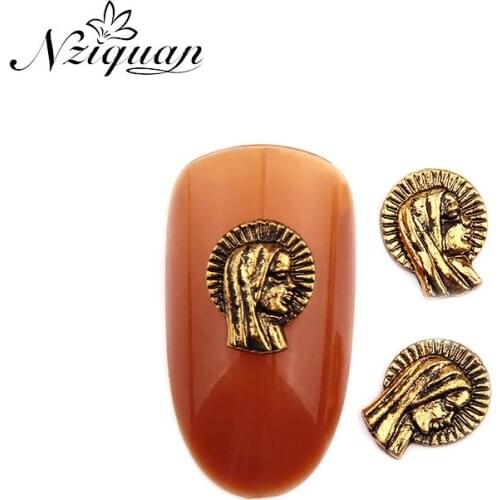 NZIQUAN 20pcs/box3D bronze portrait shape metal nail nail decoration sticker mosaic accessories DIY nail drill accessories