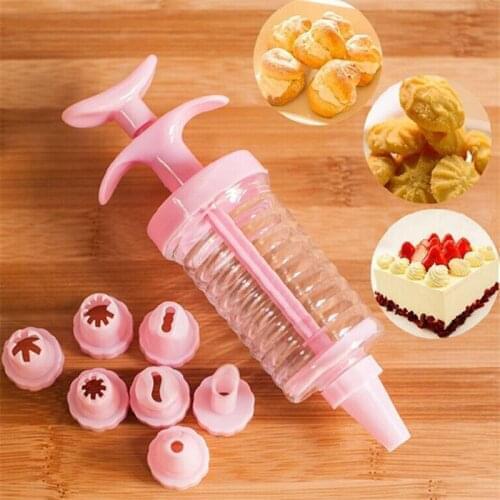 8Pcs Confectionary Cookie Tips Plastic DIY Tools Pastry Syringe Extruder Cream Nozzle Cake Decorations Cream Gun Bakeware Gadget