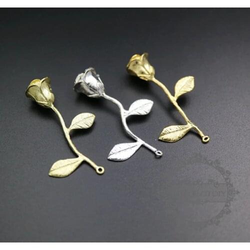 9x38mm silver,gold,raw brass color brass rose branch pendant charm 1850277