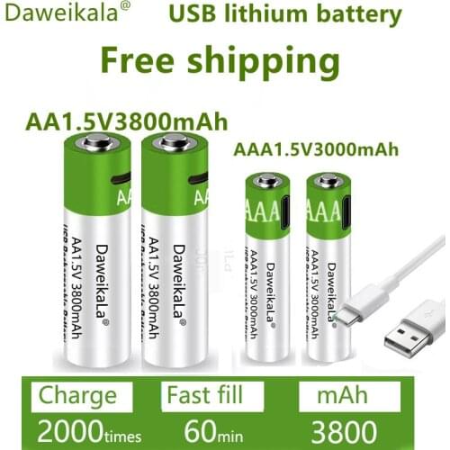 Rechargeable AA 1.5V 3800mah / 1.5V AAA 3000mAh lithium battery flashlight toy watch MP3 player lithium battery replacement