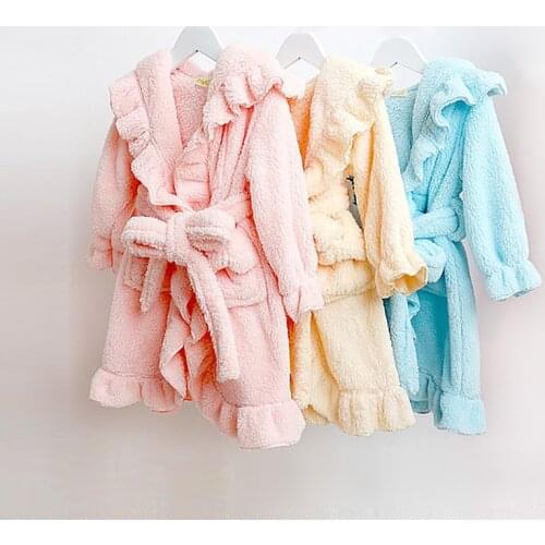 Toddler Baby Boys Girls Flannel Stringy Selvedge Bathrobe Children Sleepwear Hooded Bath Robes Night-robe Pajamas.Kids Clothes