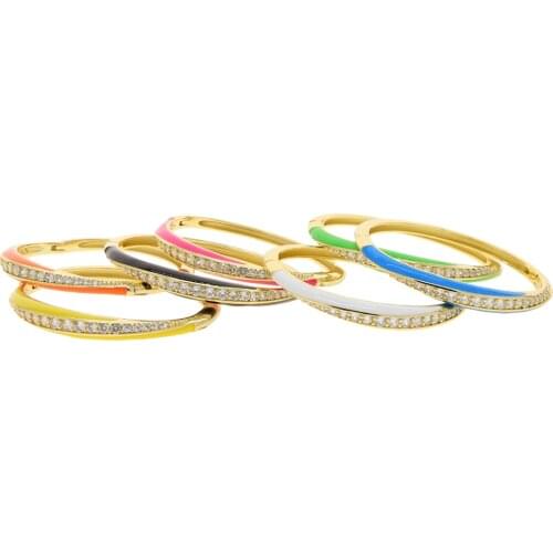 CZ Bangle For Women Gold Color 2021 Summer Hot Selling Jewelry 7 Colorful Neon Enamel 5A Cubic Zirconia Bracelet