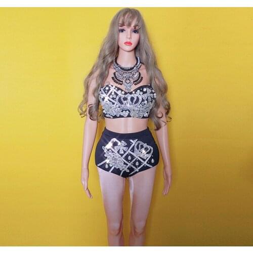 D94 Female ballroom dance costumes singer dj performance wears dress crystal bodysuit party clothe bar jumpsuit bikini disco ktv