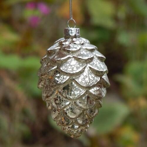 Christmas tree decorations broken silver pine cone glass ball