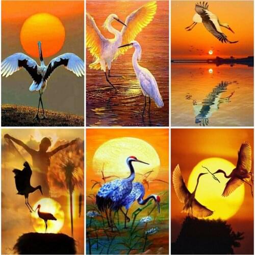 EverShine Diamond Embroidery Red crowned Crane Cross Stitch Diamond Mosaic Full Square Sunset Handmade Gift Animal Needlework