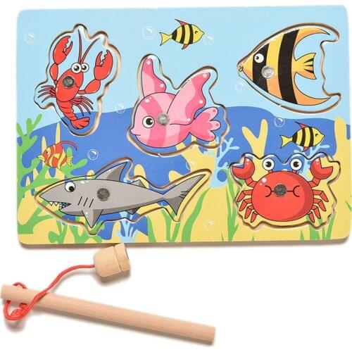 Hot sale Wooden mini ocean fun of the preschool magnetic fishing toy parent-child toys