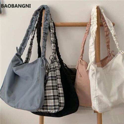 Harajuku New Fashion Folding Women Handbag Tote Ladies Casual Canvas Bag Aesthetic Elastic Band Shoulder Bag Beach Bolsa