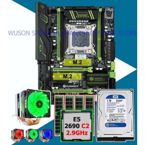 HUANANZHI X79 Pro Motherboard Bundle Dual M.2 Slot CPU Xeon E5 2690 2.9GHz 6 Tubes Cooler RAM 16G(4*4G) RECC 1TB SATA3.0 HDD
