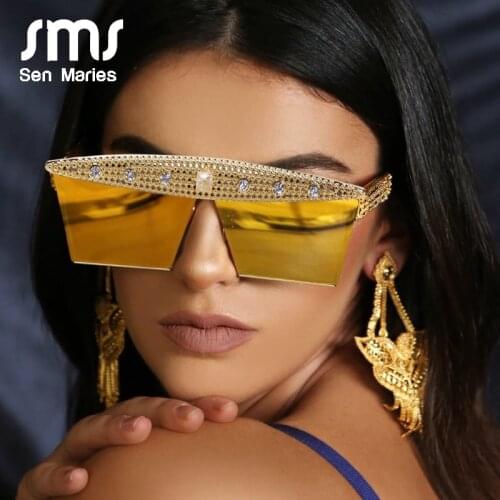 Fashion Zircon Square Rhinestones Sunglasses Women Men Luxury Brand Vintage Crystal Sun Glasses Mirror Pink Black Shades UV400