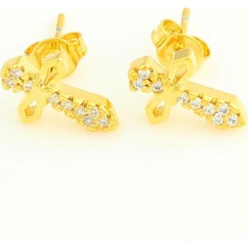 Adixyn Fashion Jewelry Cross Stud Earrings Gold Color Cubic Zirconia Earring For Arabic Ethiopia African Australia Women Girls
