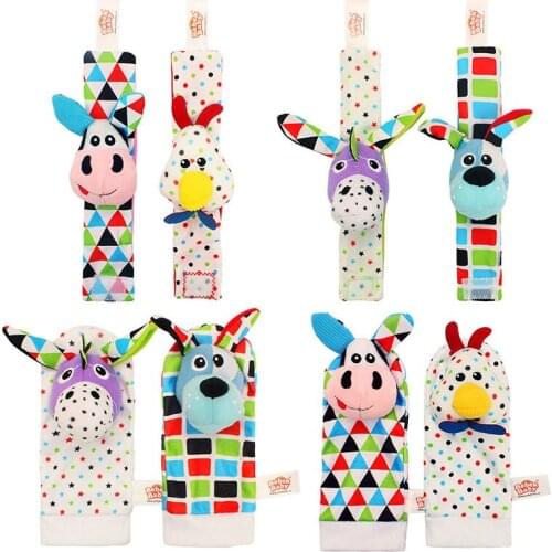 Cartoon Baby Soft Animal Rattles Toys Infant Newborn Soft Sock and Wrist Strap Early Education Plush Toys Mobile Phone Straps