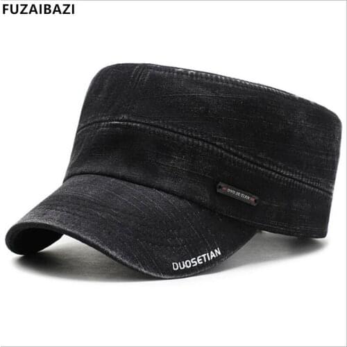 FUZAIBAZI New Mens Casual Fashion Hat Spring Fall Sun Protection Trend Adjustable Military Cap Snapback Cowboy Flat Caps