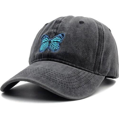 New Blue butterfly Vintage Washed Cotton High Quality Embroidery Dad Hat For Men Women Baseball Cap golf caps Snapback Cap